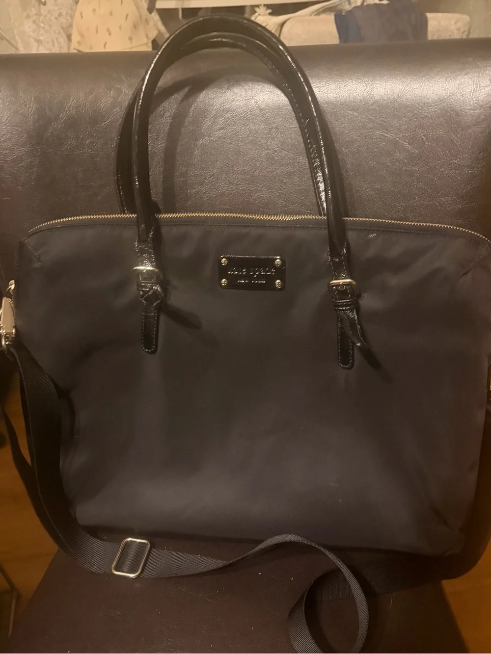kate spade Black Nylon Laptop Tote with Patent Trim